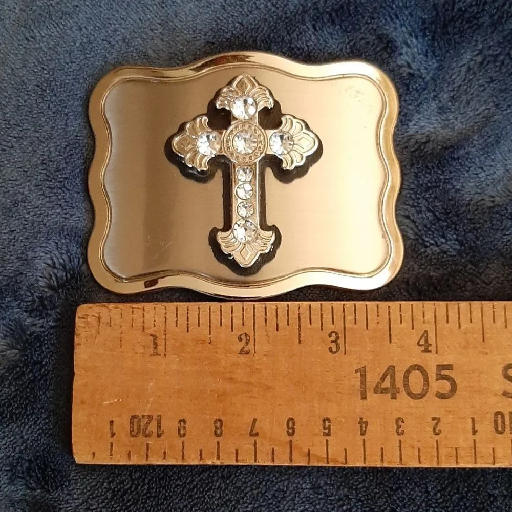 Crucifix Cross Jeweled Silver Belt Buckle NEW